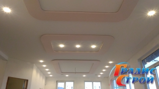 Двухуровневый тканевый натяжной потолок 45 м²